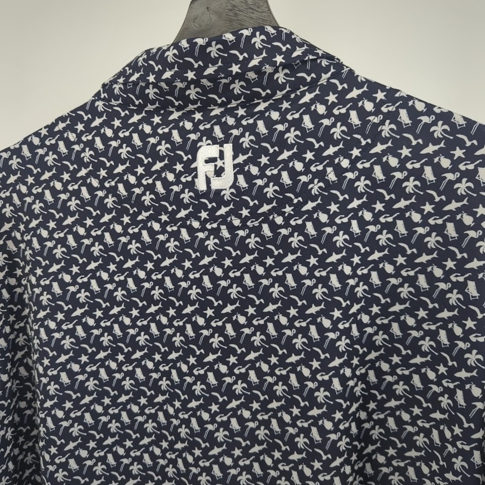 FootJoy FJ Polo Shirt Men's Large Blue Beach Print Iron Horse Golf Course AOP - Picture 9 of 11